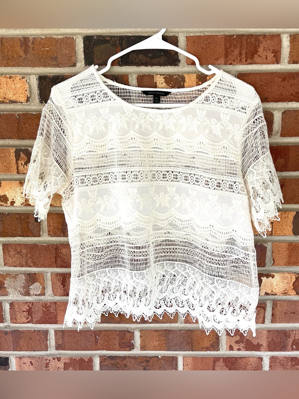 Banana Republic Boho Lace Embroidery Crop Top Women Size Medium
